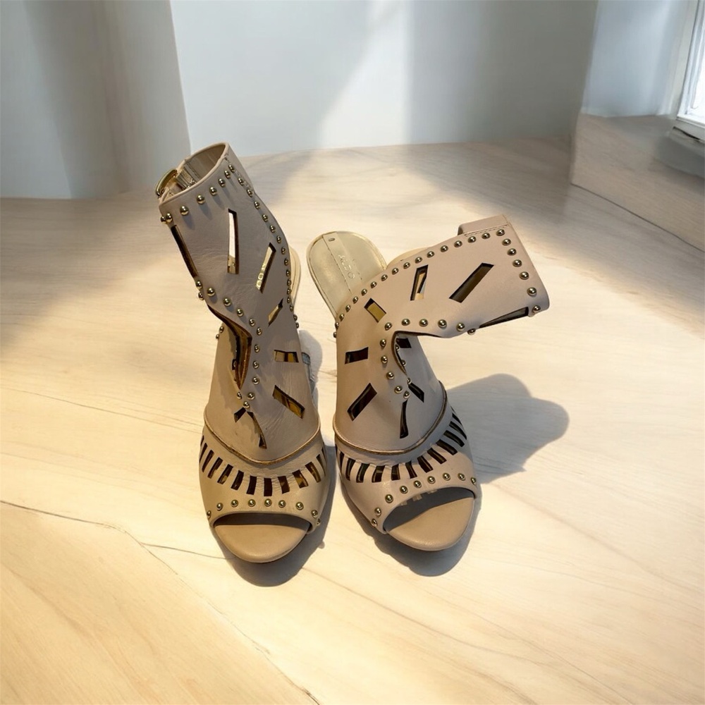 Studded Beige Women's High Heels